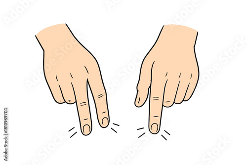 Pair of hands with index fingers pressing or tapping an invisible surface below