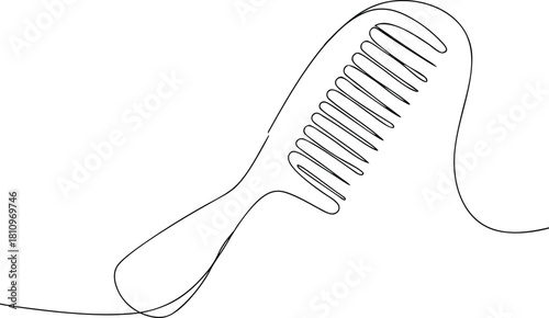 Black continuous line drawing of a comb hair comb hair care