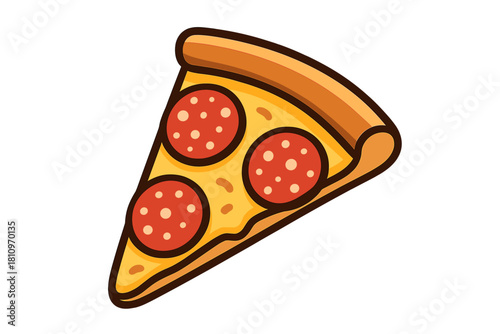 Single triangular slice of Italian pepperoni pizza with thick crust and melted cheese