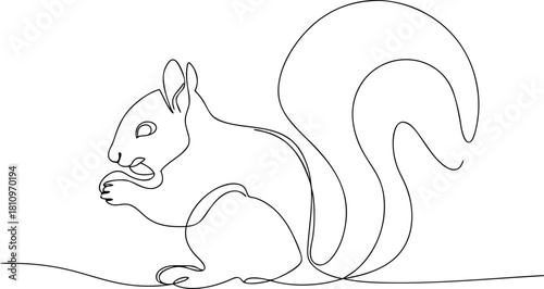 Single line drawing of a squirrel eating animal rodent