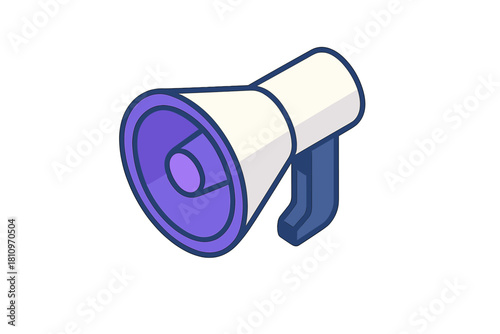 Isometric megaphone bullhorn graphic used for public announcements and broadcasting