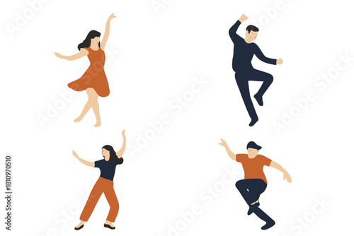 Diverse group of young adults dancing happily in dynamic poses and movement