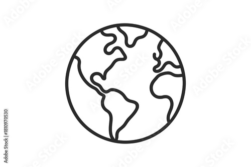 Minimalist line art of planet Earth displaying global connection, world map, and geography