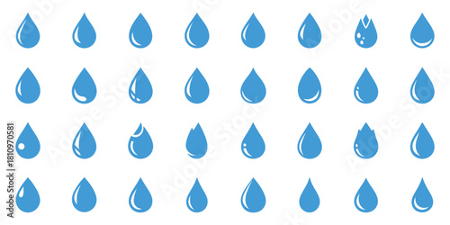 Collection of blue water drop icons with subtle variations liquid vector