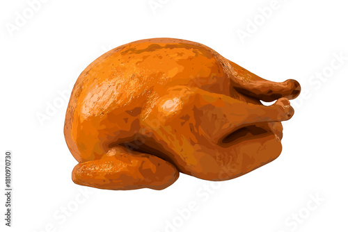 Perfectly cooked golden brown whole roasted chicken isolated against a clean white background