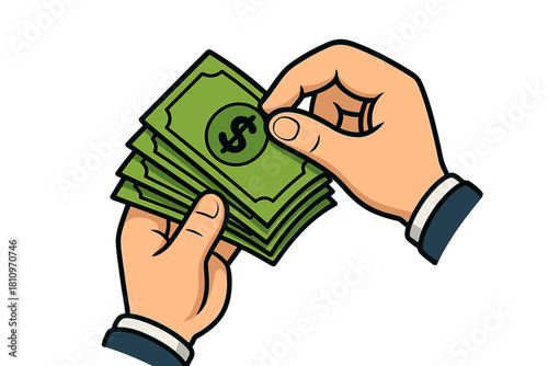 Close up of human hands holding a fan of green dollar banknotes