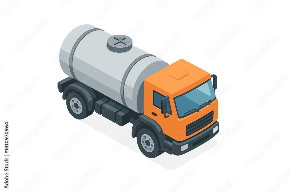 Fototapeta premium Heavy duty tanker truck transporting liquid fuel or chemicals in isometric view