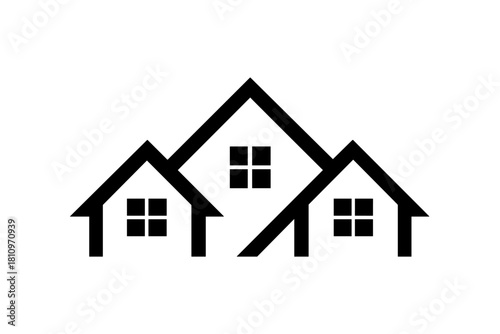 Abstract geometric black outline symbol representing a group of houses or residential property