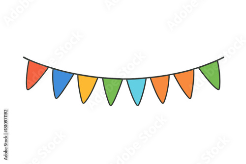 Brightly colored triangular bunting flags strung together for festive holiday decoration