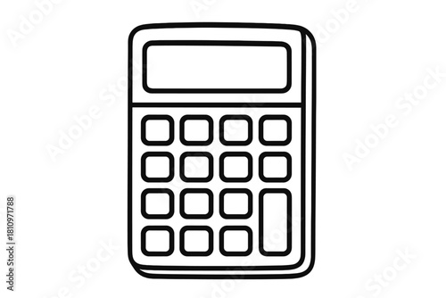 Simple black outline of a basic electronic calculator device used for arithmetic calculations