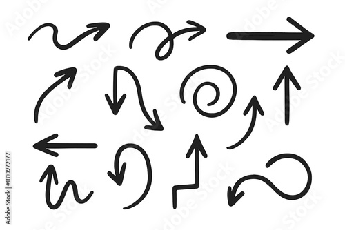 Black marker style curved and straight arrows indicating movement and flow direction