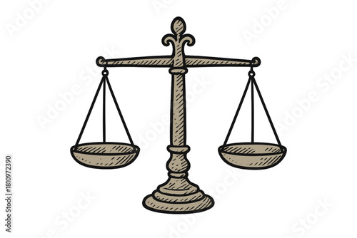 Hand drawn retro style balance scale symbolizing equality and legal fairness