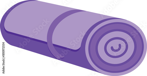 Rolled up purple yoga mat with straps for exercise and fitness