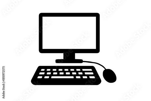 Desktop computer setup silhouette featuring monitor keyboard and wired mouse