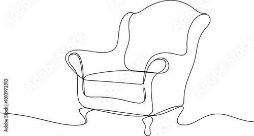 Single line drawing of a wingback armchair furniture