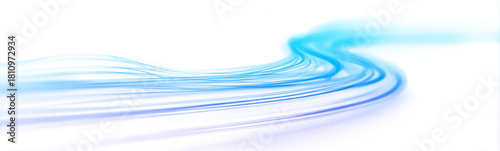 Fotografía Blue neon waves sweep across the transparent background, creating smooth motion trails filled with futuristic glow