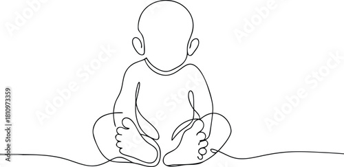 Single line drawing of a baby sitting down infant child
