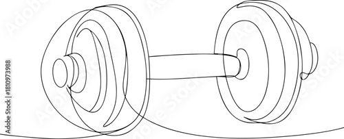 Single line drawing of a dumbbell weight exercise
