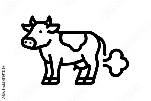 Stylized outline icon depicting a cow releasing gas from its rear end
