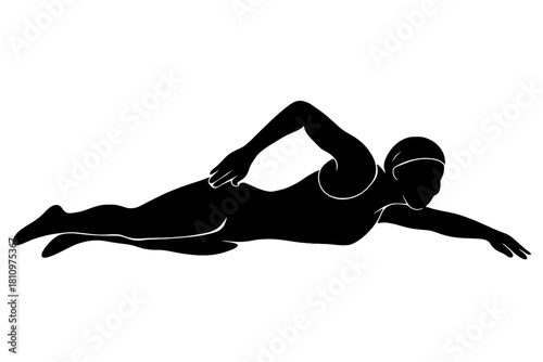 Silhouette of swimmer executing freestyle stroke in profile view