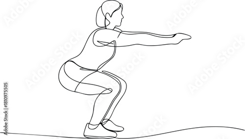 Woman performing a squat exercise one line drawing