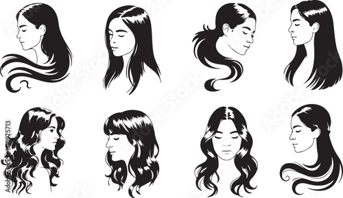 Women's Face Hair Styles Silhouettes Collection