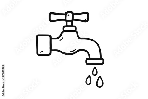 Leaking water faucet icon with hand wheel handle and dripping drops