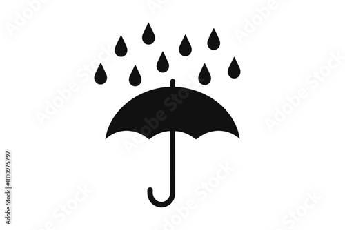 Black umbrella protecting from falling raindrops shipping symbol