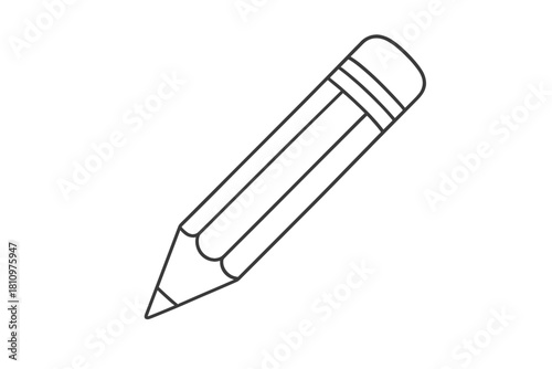 Sharpened wooden pencil with pink eraser in simple black outline