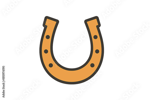 Simple orange horseshoe icon with dark outline and nail holes
