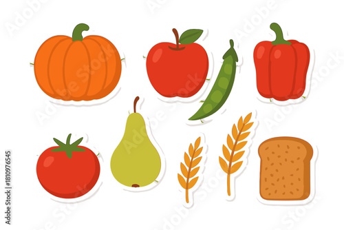 Colorful assortment of fresh harvest food items presented as stickers
