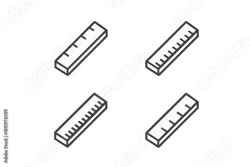 Isometric set of ruler icons with measurement markings