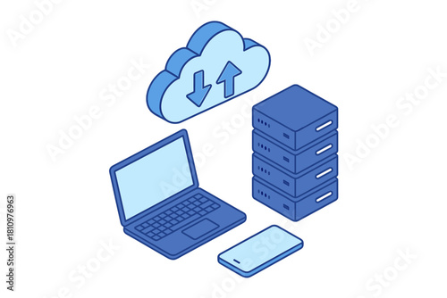 Isometric cloud data transfer between laptop server and mobile device