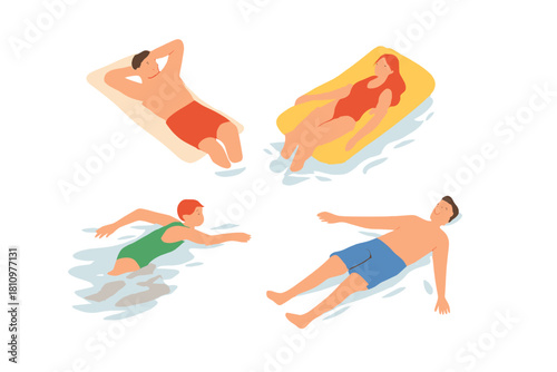 Group of people relaxing and swimming in water during summer vacation