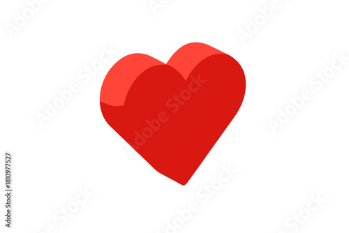 Three dimensional red heart shape icon isolated on a white background