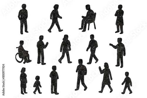 Silhouettes of diverse people in various poses and community activities