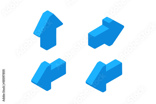 Four blue isometric 3D arrows indicating up, right, down, and left directions