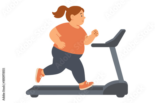 Overweight woman running on treadmill for fitness and weight loss goals