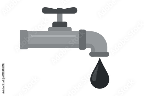 Industrial tap dripping black liquid drop