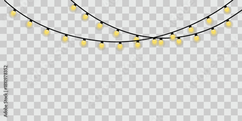 Festive string lights decoration isolated on transparent background