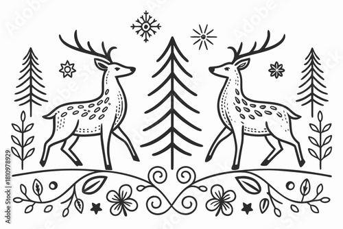 seamless pattern scandinavian christmas folk art
