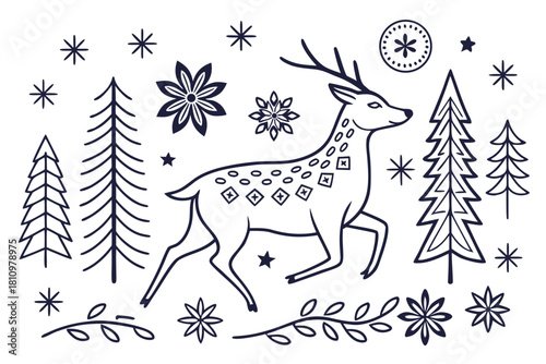seamless pattern scandinavian christmas folk art