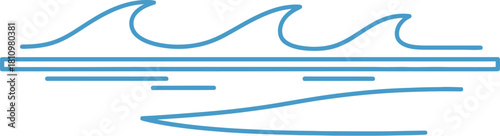Minimalist blue line art illustration of ocean waves on a white background