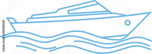 Minimalist line art of a yacht sailing on water in light blue on white background