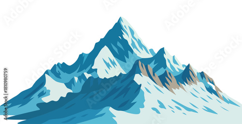 Tall, snowy mountain peak vector illustration with blue and white colors.