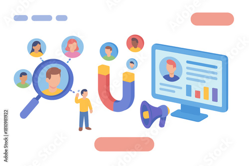 Digital marketing strategy for customer acquisition and lead generation magnet concept