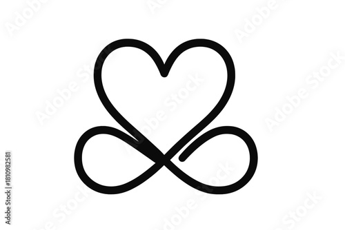 Black continuous line drawing combining a heart shape with an infinity symbol representing eternal love and commitment