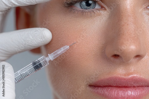 Close up of woman receiving microinjection on cheek