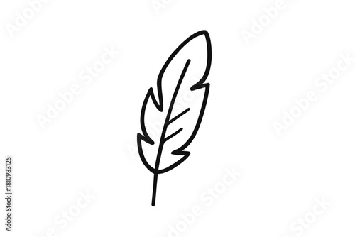 Simple black stylized bird feather line isolated on a clean white background