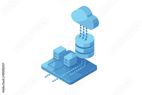 Cloud computing data storage and server infrastructure concept in isometric view